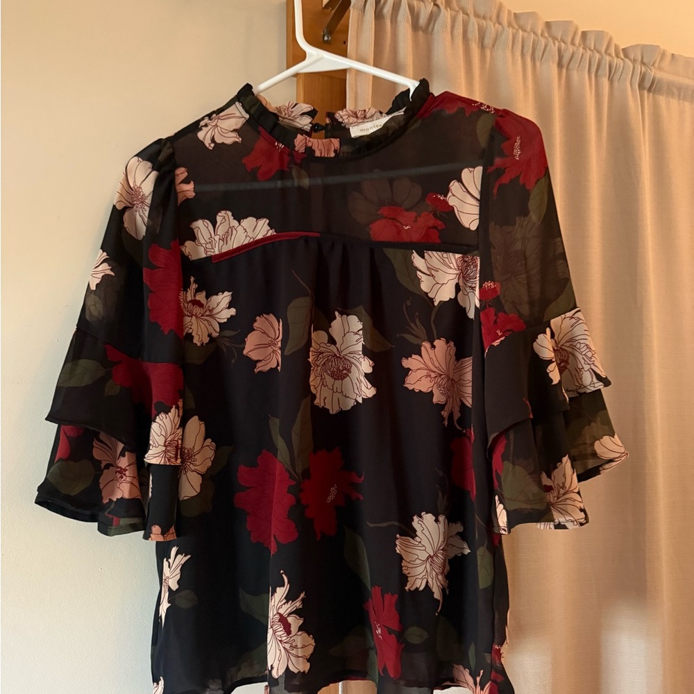 Floral Black and Red Women's Top